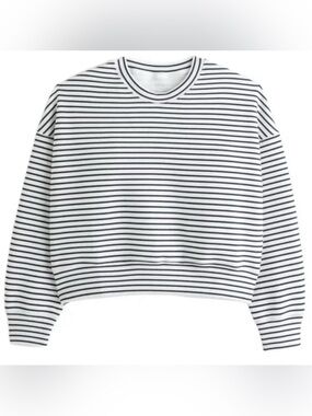 YPB x Abercrombie | Women's Black & White Striped Long-Sleeve Sweater Size Small
